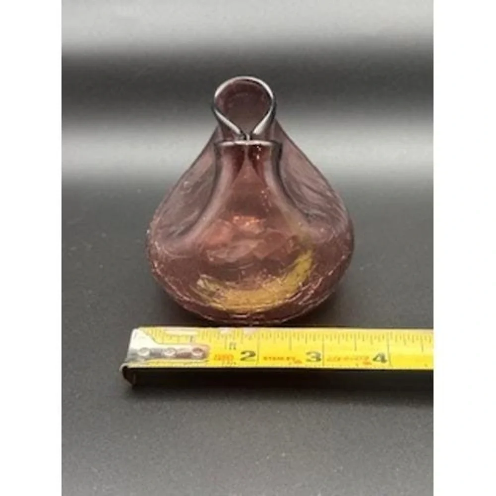 Vintage Blenko Amethyst Art Glass Vase Crackle MCM Hand Blown‎ Decor